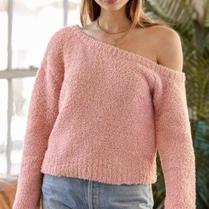 NWT Sweet Smiles Mauve Pink Asymmetrical Off-the-Shoulder Sweater